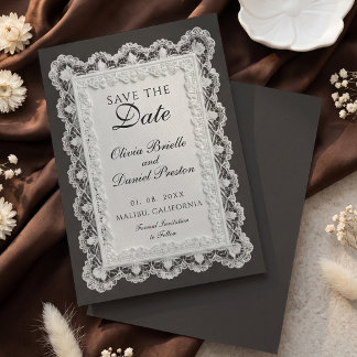Elegant Old Money Black White Lace Save the Date Invitation