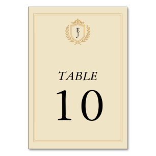 Elegant Old Money Crest - Ivory & Gold Wedding Table Number