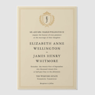 Elegant Old Money Crest - Ivory & Gold Wedding Vellum Invitations