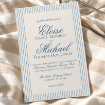 Elegant Old Money Script Blue Stripe Wedding