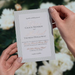 Elegant Old Money Script Green Stripe Wedding