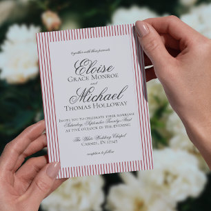 Elegant Old Money Script Red Stripe Wedding Invitation