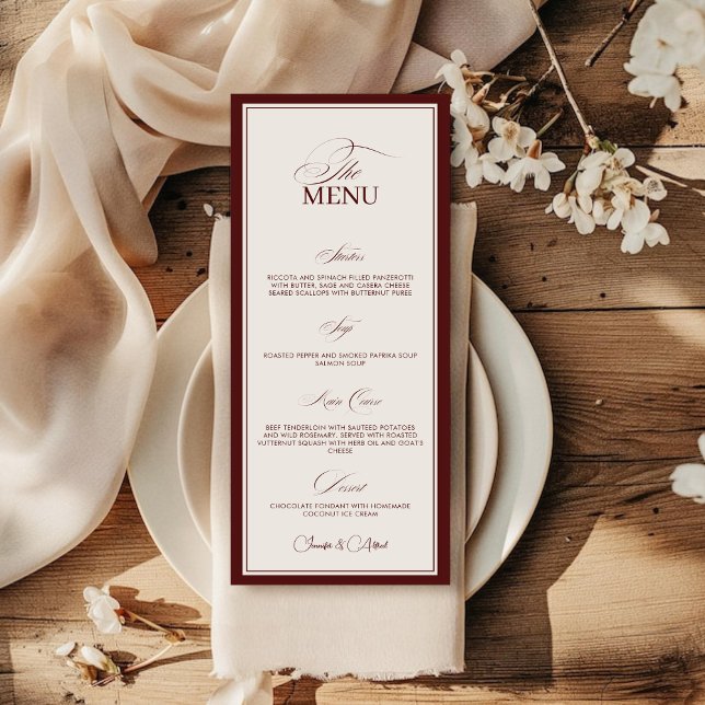Elegant Old Money Wedding Red Dinner Menu Card (Créateur téléchargé)