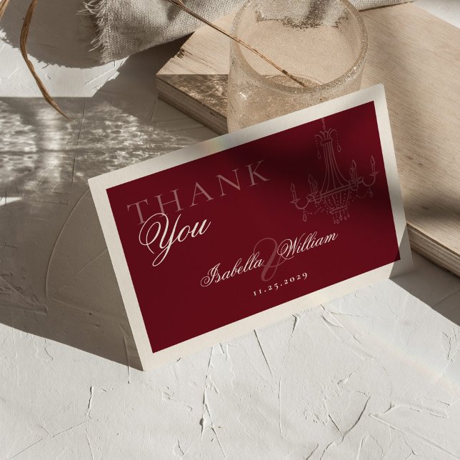 Elegant Old Money Wine Red Wedding Thank You Card (Creator Uploaded)
