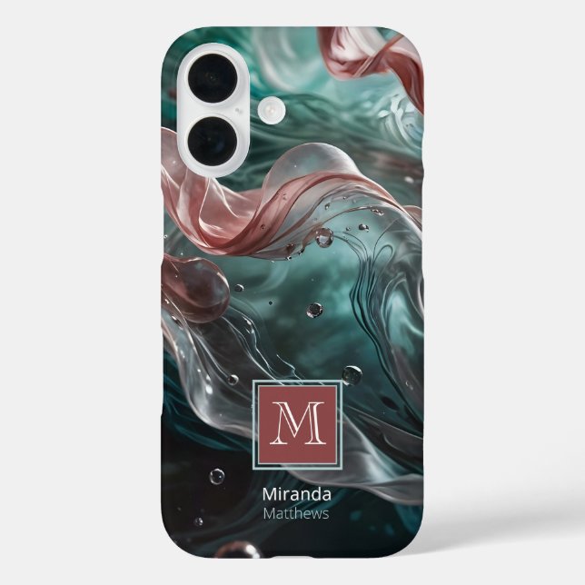 Elegant Old Rose and Emerald Silk Water Typography Case-Mate iPhone Case (Back)