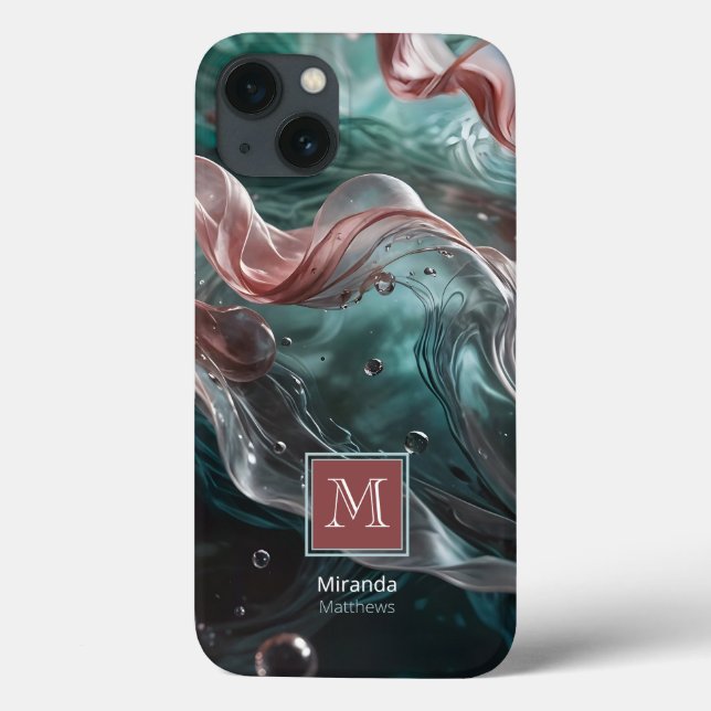 Elegant Old Rose and Emerald Silk Water Typography Case-Mate iPhone Case (Back)