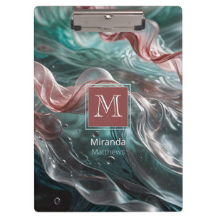 Elegant Old Rose and Emerald Silk Water Typography Clipboard