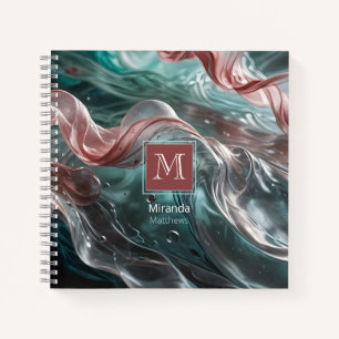 Elegant Old Rose and Emerald Silk Water Typography Notebook