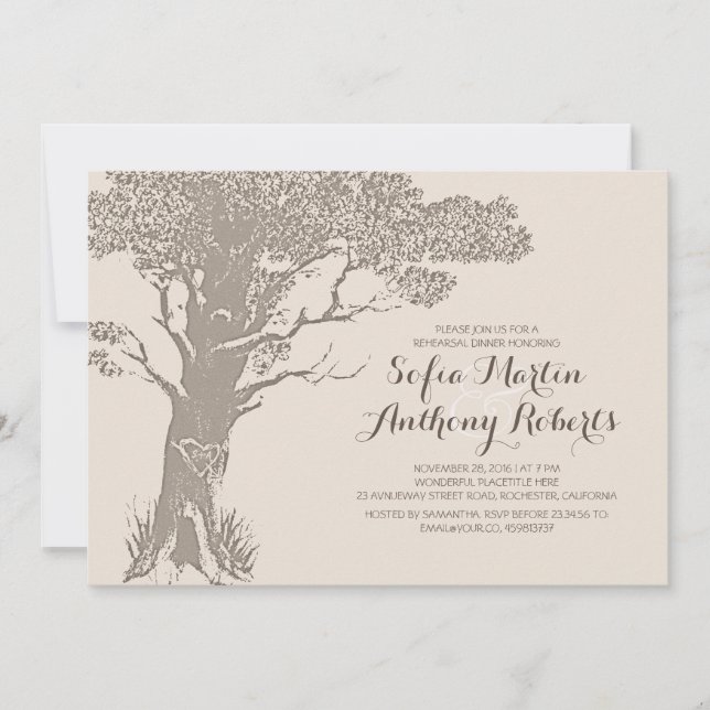 Elegant old tree vintage rehearsal dinner invitation (Front)
