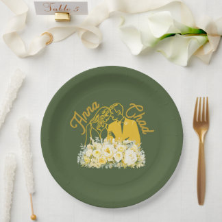 Elegant Olive Botanical Engagement Paper Plates