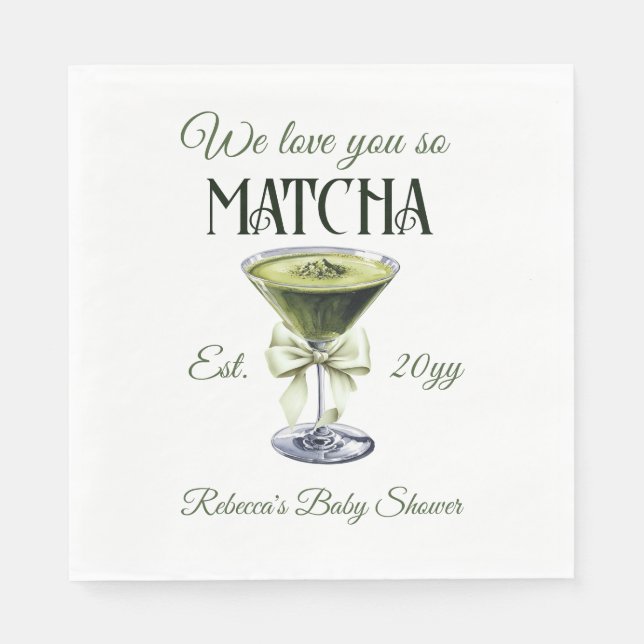 Elegant Olive Bow Love You So Matcha Baby Shower Napkin (Front)