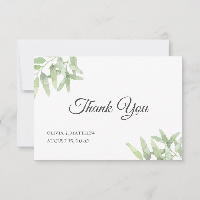 Elegant Olive Branch. Botanical simple wedding Thank You Card (Front)