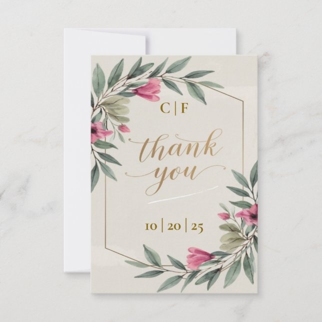 Elegant Olive Branch Custom Wedding Thank You Card (Front)
