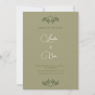 Elegant olive branch in sage colour wedding invitation