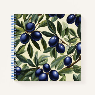 Elegant Olive Branch Pattern with Deep Blue Olives Notebook