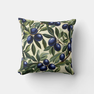 Elegant Olive Branch Pattern with Deep Blue Olives Throw Pillow