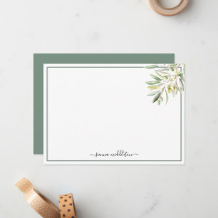 Elegant Olive Branch Personalized Note Card