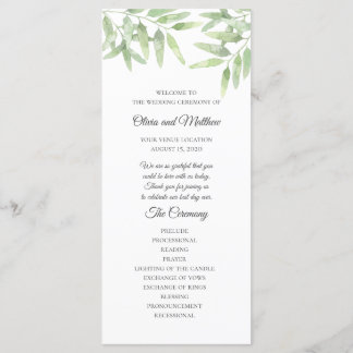 Elegant Olive Branch. Simple Wedding Program