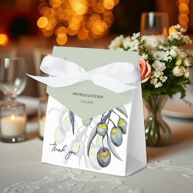 Elegant Olive Branch Watercolor Art Favor Box (Creator Uploaded)