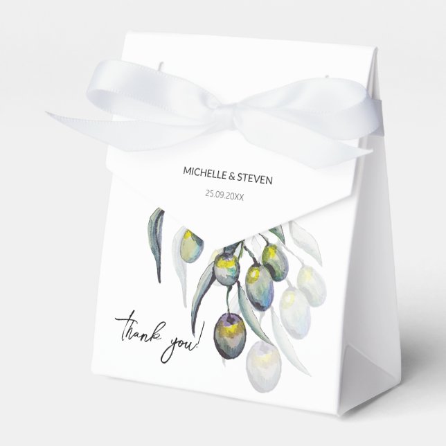Elegant Olive Branch Watercolor Art Favor Box (Front Side)