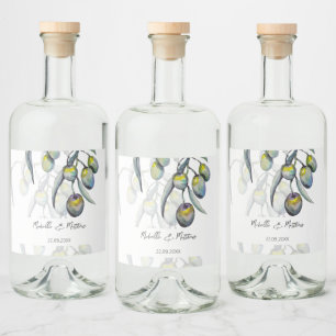 Elegant Olive Branch Watercolor Personalized Liquor Bottle Label