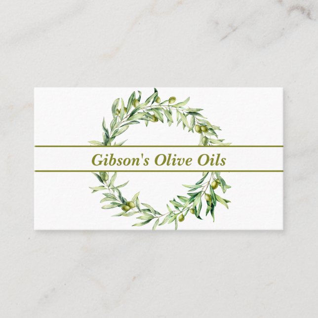 Elegant Olive Branch Wreath Olive Oil  Business Card (Front)