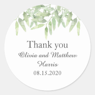 Elegant Olive Branches. Summer wedding Thank You Classic Round Sticker