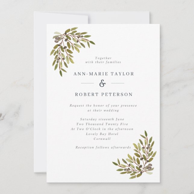 Elegant Olive Branches Wedding Invitation (Front)