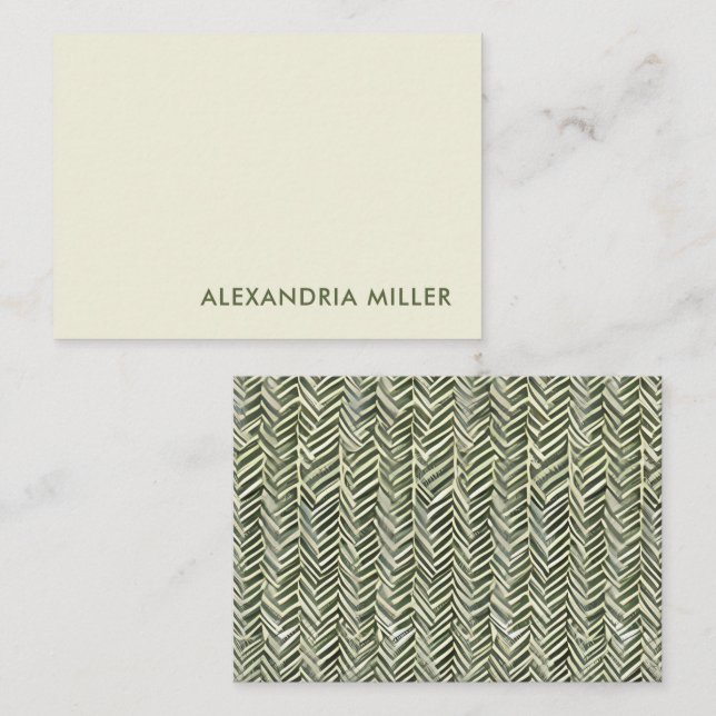 Elegant Olive Font Herringbone Patterned Back Card (Front/Back)