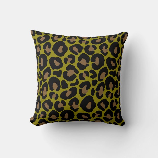 Elegant olive green and black leopard Print Throw Pillow (Front)