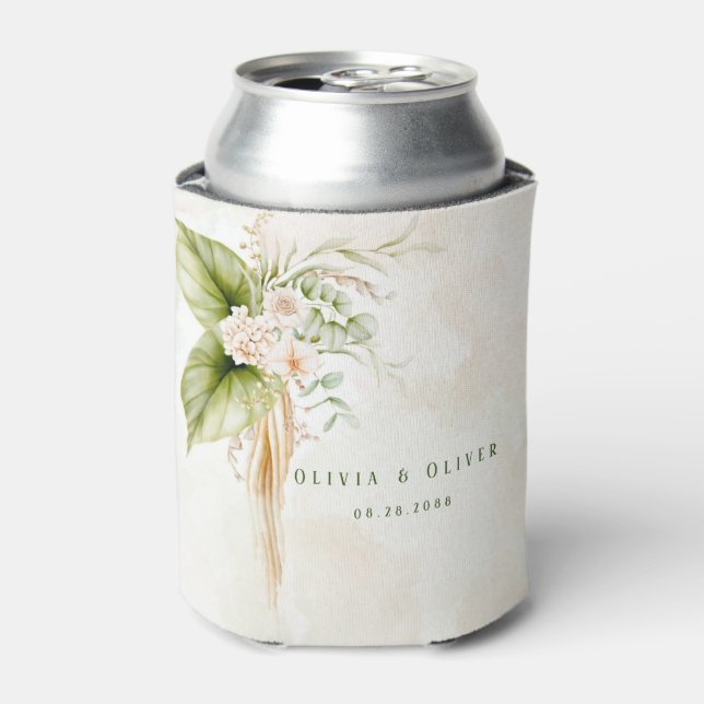 Elegant Olive Green and Gold Wedding Custom Can Cooler (Can Front)