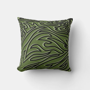 Elegant Olive Green & Black Abstract Pattern Throw Pillow