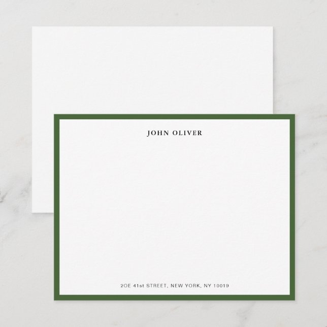 Elegant Olive Green border flat  Thank You Card (Front/Back)