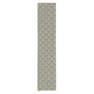 Elegant Olive Green Botanical Fan Pattern Neutral Short Table Runner