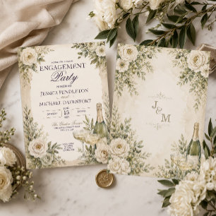 Elegant Olive Green Champagne Garden Engagement Invitation