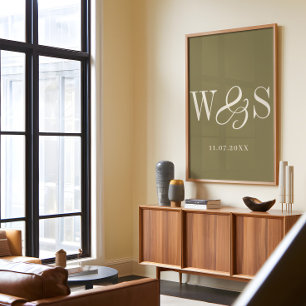 Elegant olive green couple initials wedding poster