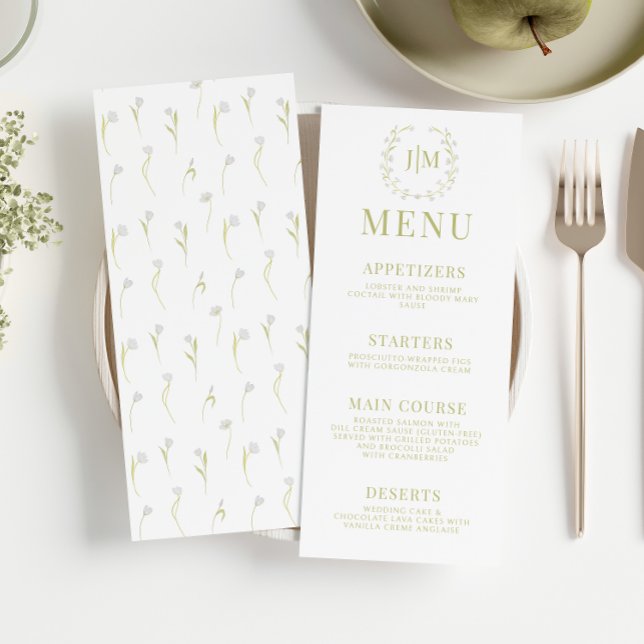 Elegant Olive Green Floral Garden Wedding Menu (Creator Uploaded)