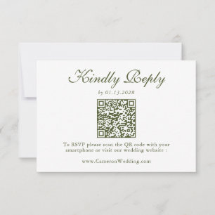 Elegant Olive Green Floral QR Code Wedding RSVP Card