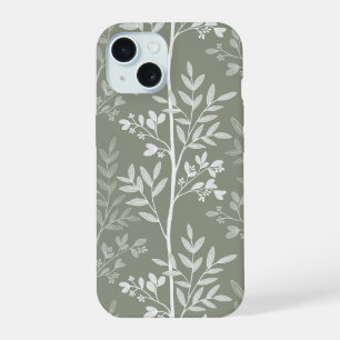 Elegant Olive Green Floral Silhouette iPhone 15 Case