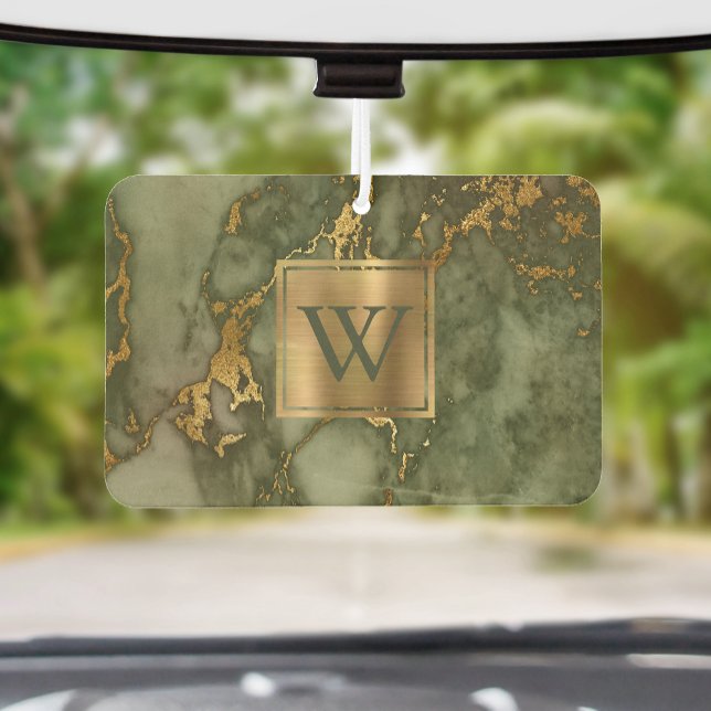 Elegant Olive Green Gold Marble Monogram Air Freshener (Creator Uploaded)