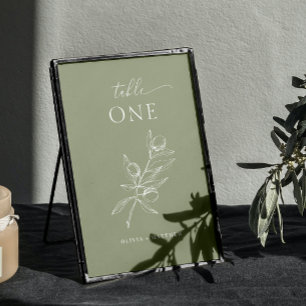 Elegant olive. Green Mediterranean Italian wedding Table Number