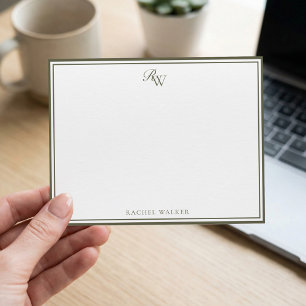Elegant Olive Green Monogram Two Border Card