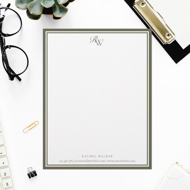 Elegant Olive Green Monogram Two Border Letterhead (Creator Uploaded)