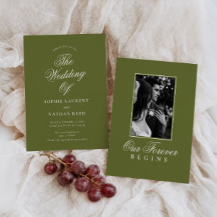 Elegant Olive Green Old Money Photo Wedding  Invitation