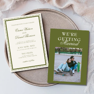 Elegant Olive Green Photo Wedding Invitation