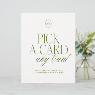 Elegant Olive Green Pick a Card Wedding Sign