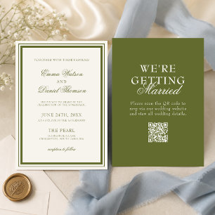 Elegant Olive Green QR Code Wedding Invitation