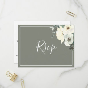 Elegant Olive Green RSVP Postcard with Meal Choice