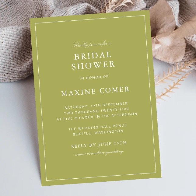 Elegant Olive Green Script Bridal Shower Invitation (Elegant olive green bridal shower invitations create a graceful and memorable celebration.)