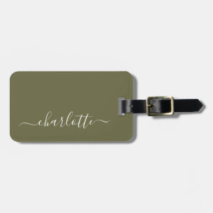 Elegant Olive Green Script Name Personalized    Luggage Tag